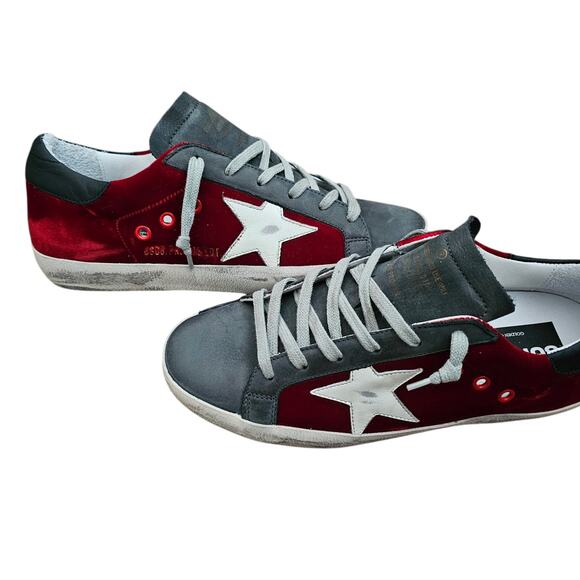 Golden Goose Shoes - Golden Goose Superstar Low Top Sneaker Size 39 US 9 Red Velvet Gray Suede Black